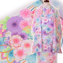 着物用洗える生地 彩り花結び(白地) 1反売り(約12m) |生地 和柄/和布