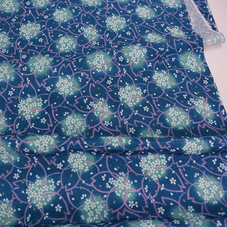 ちりめん生地・花びら重ね(青) 10cm単位 切り売り |生地 和柄/和布
