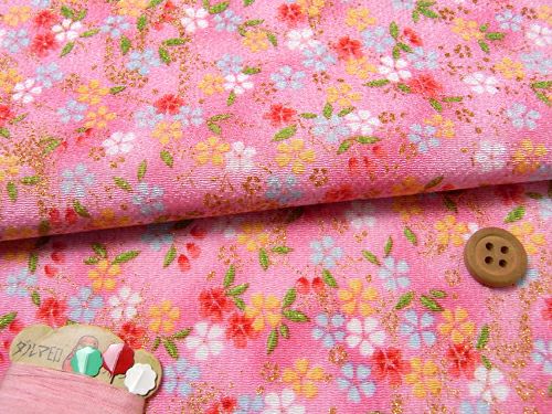ちりめん生地・おぼろ桜(ピンク) 10cm単位 切り売り |生地 和柄/和布