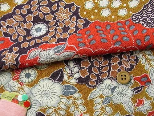 ちりめん生地・辻が花調和花模様(赤) 10cm単位 切り売り |生地 和柄