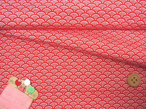 ちりめん生地・青海波(赤) 10cm単位 切り売り |生地 和柄/和布