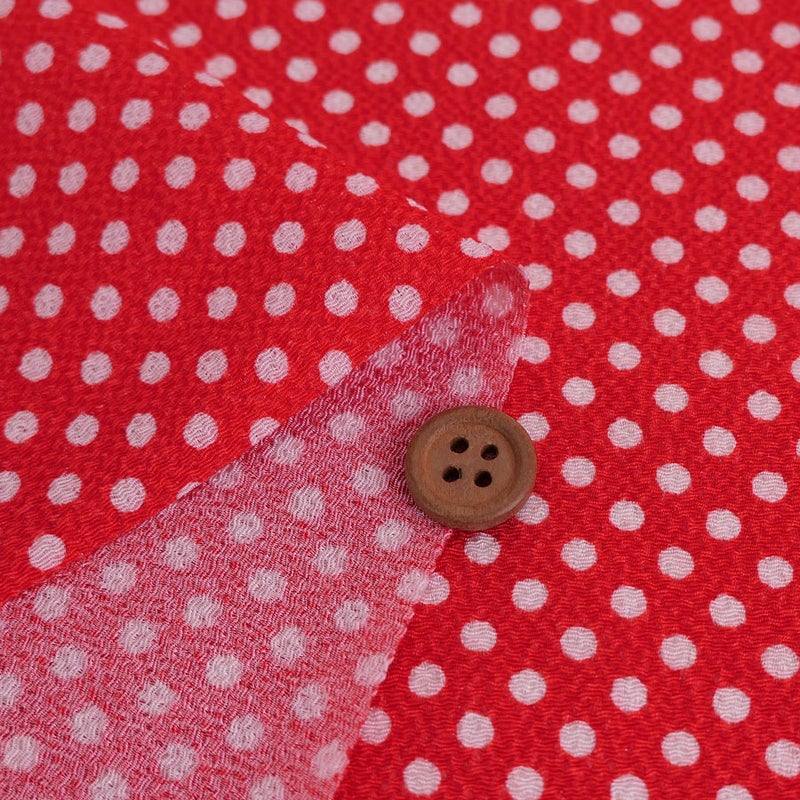 ちりめん生地・みずたま(赤) 10cm単位 切り売り