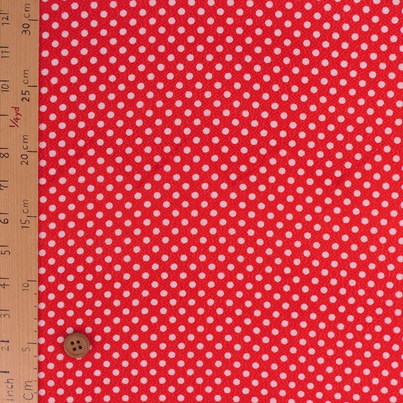 ちりめん生地・みずたま(赤) 10cm単位 切り売り