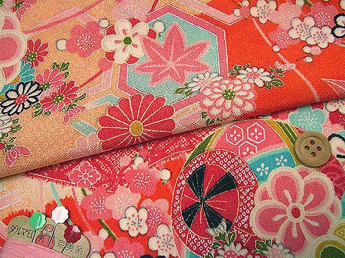 一越ちりめん・折鶴古典文様(オレンジ) 10cm単位 切り売り |生地 和柄