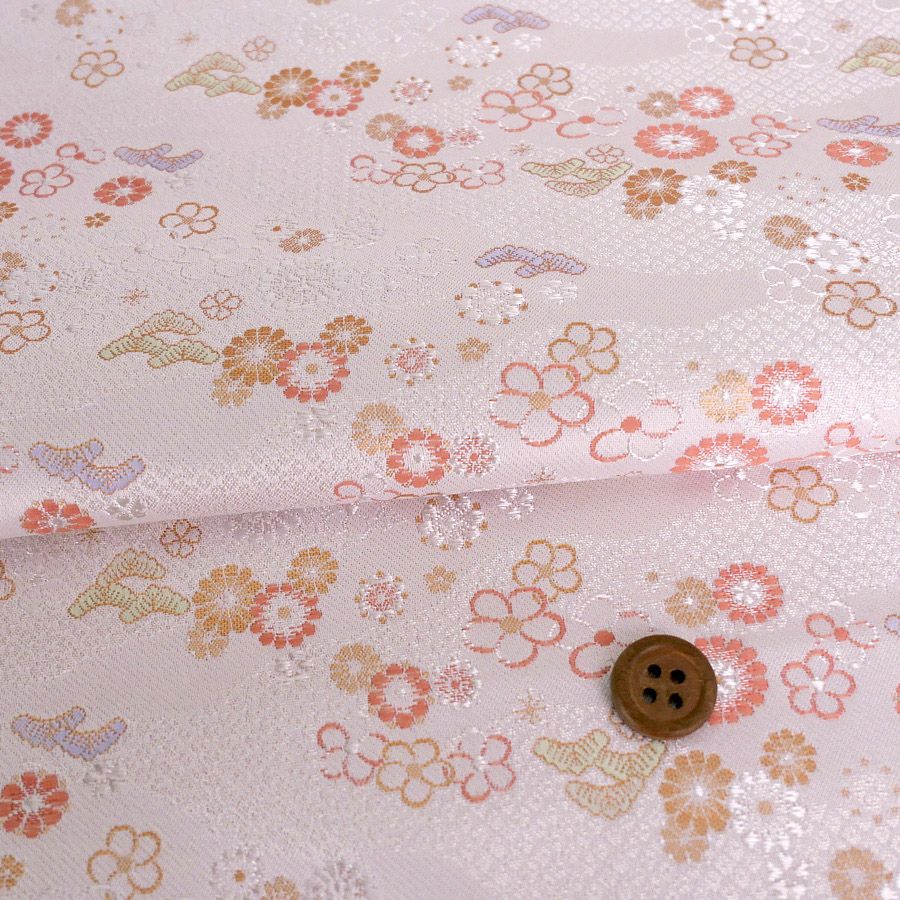 金らん・かのこ雲に梅菊(白) 10cm単位 切り売り |生地 和柄/和布