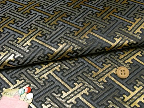 金襴生地(金らん) かわりさやがた(黒) 10cm単位 切り売り |生地 和柄