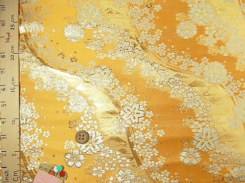 金らん・流麗銀桜(山吹色) 10cm単位 切り売り |生地 和柄/和布