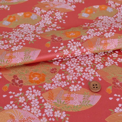 金襴生地(金らん) 桜取り花文様(赤) 10cm単位 切り売り |生地 和柄 