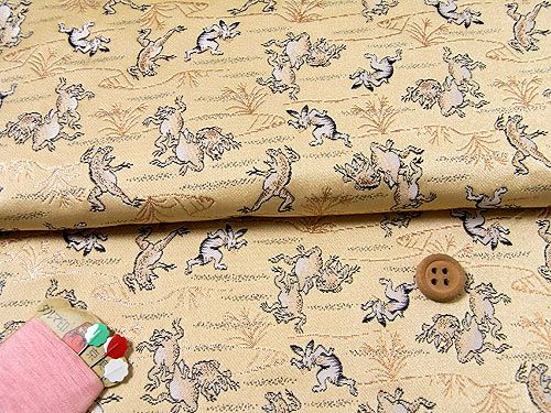 金らん・鳥獣戯画 10cm単位 切り売り |生地 和柄/和布/ちりめん手芸