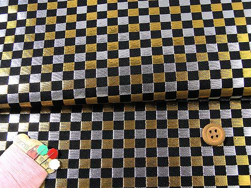 金らん・市松柄(黒金銀) 10cm単位 切り売り |生地 和柄/和布/ちりめん