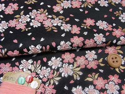 金襴生地(金らん) 金のかごめに桜づくし(白/ピンク) 10cm単位 切り売り 
