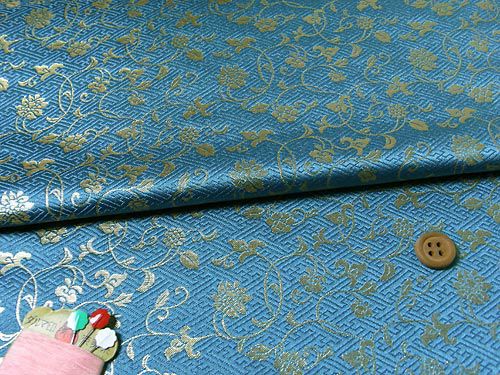 金らん・さやがたに花唐草(青) 10cm単位 切り売り |生地 和柄/和布