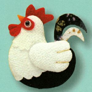 ちりめん細工パーツ（完成品）・にわとり雄 |生地 和柄/和布/ちりめん