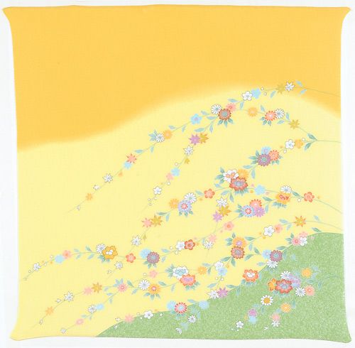 風呂敷68cm角　正絹ちりめん友禅・花の枝　ヤマブキ