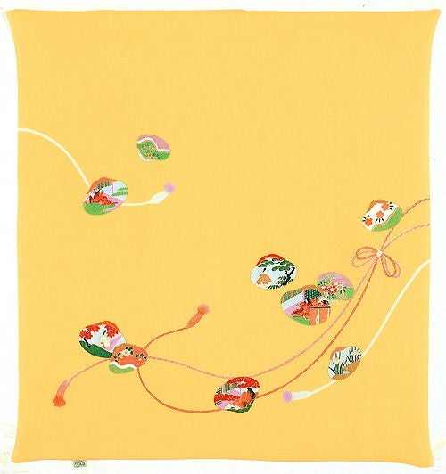 風呂敷68cm角　正絹ちりめん友禅・貝合わせ　ウスオレンジ