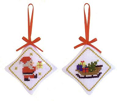 キット・クロスステッチ クリスマス・オーナメント サンタ&ソリ