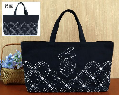 刺し子花菱刺しトートバッグ 刺し子キット・ミニトートバッグ うさぎと花菱 |生地 和柄/和布