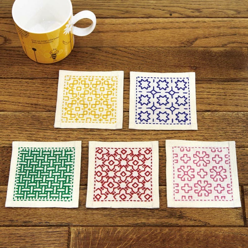 刺し子キット・一目刺しのコースター（生成/5枚1組）
