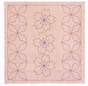 刺し子キット・花ふきん・桜と角七宝（渋ピンク）