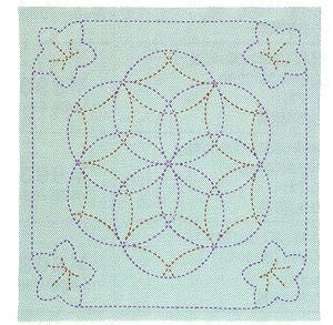 刺し子キット・花ふきん・桔梗と花刺し（あさぎ）