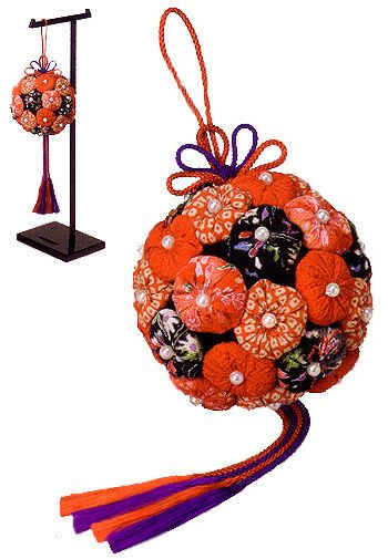 ちりめん手芸キット・福あつめ・花手まり（黒） |生地 和柄/和布