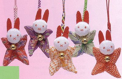 キット・ちりめん手芸 五色のウサギ |生地 和柄/和布/ちりめん手芸通販