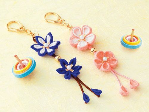 ☆ちりめん細工(アニマルストラップキーホルダー) 【オーダー専用受付ページ】 キット・和のつまみ細工キーホルダー（赤/山吹） |生地 和柄/和布