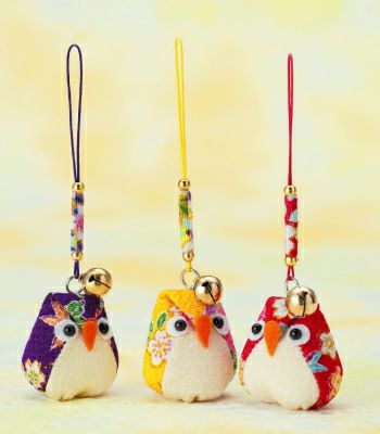 手作りキット・京ちりめんストラップ ふくろう（3ヶセット） |生地 和