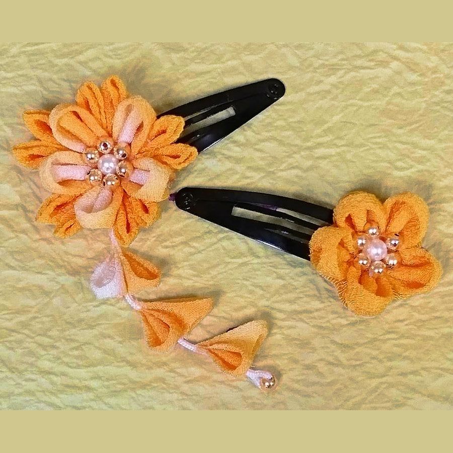 つまみ細工髪飾りキット・一越ちりめんで作る お花のヘアピン |生地 和