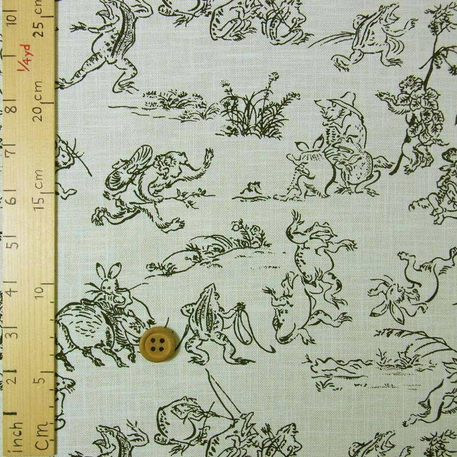 和柄コットン生地・鳥獣人物戯画(アイボリー) 10cm単位 切り売り |生地