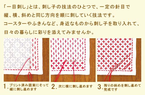 刺し子キット・一目刺しの花ふきん・りんご（白） |生地 和柄/和布