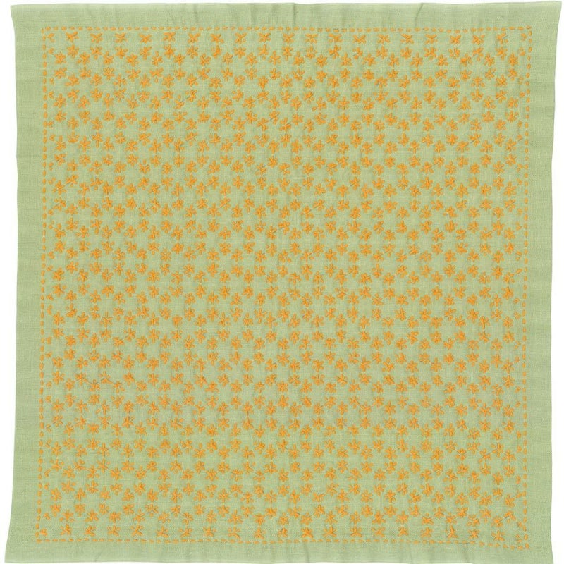 一目刺しの花ふきん・角亀甲つなぎ（うぐいす）