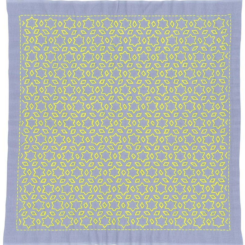 一目刺しの花ふきん・星と三つ菱（ラベンダー）