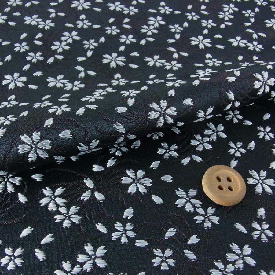 金襴生地(金らん)小桜(黒/シルバー) 10cm単位 切り売り |生地 和柄