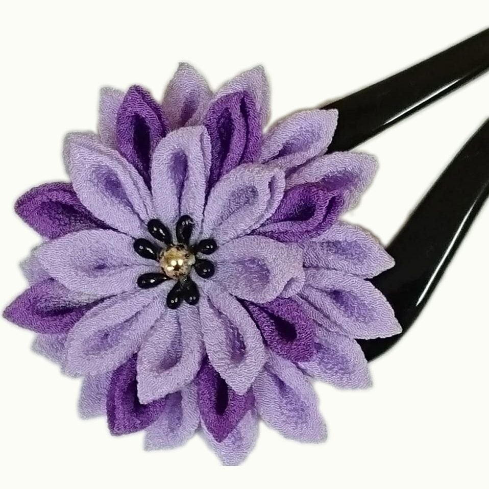 一越ちりめん手芸キット つまみ細工 手毬菊のかんざし（藤色） |生地