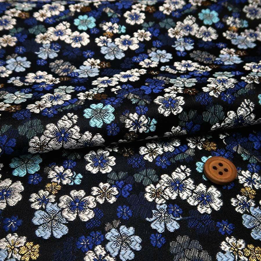 金襴生地(金らん)瑠璃桜(紺色) 10cm単位 切り売り |生地 和柄/和布