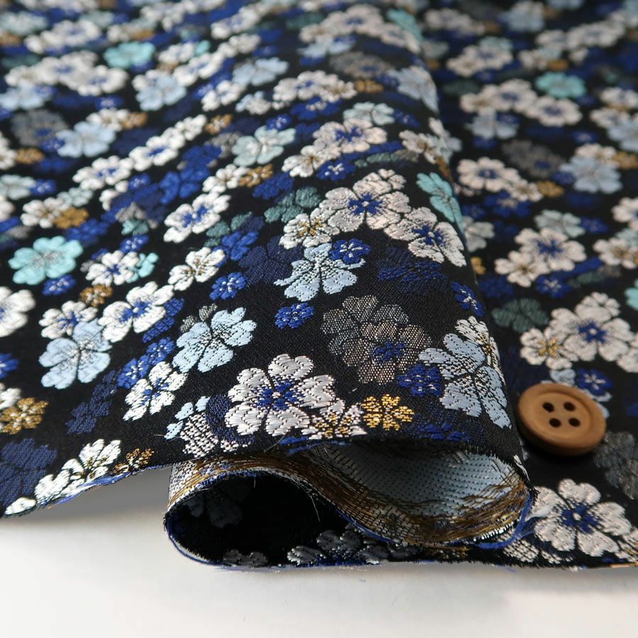 金襴生地(金らん)瑠璃桜(紺色) 10cm単位 切り売り |生地 和柄/和布