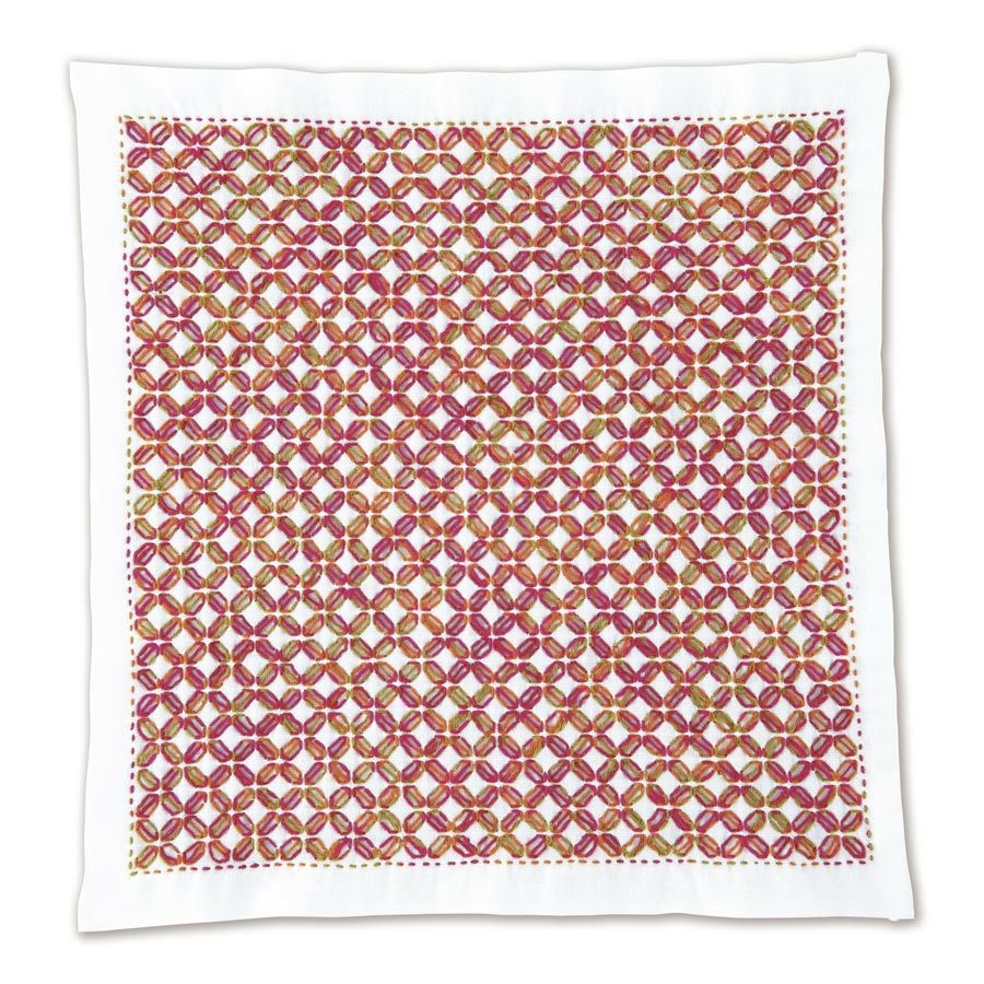 刺し子キット 一目刺しの花ふきん 角七宝（白）