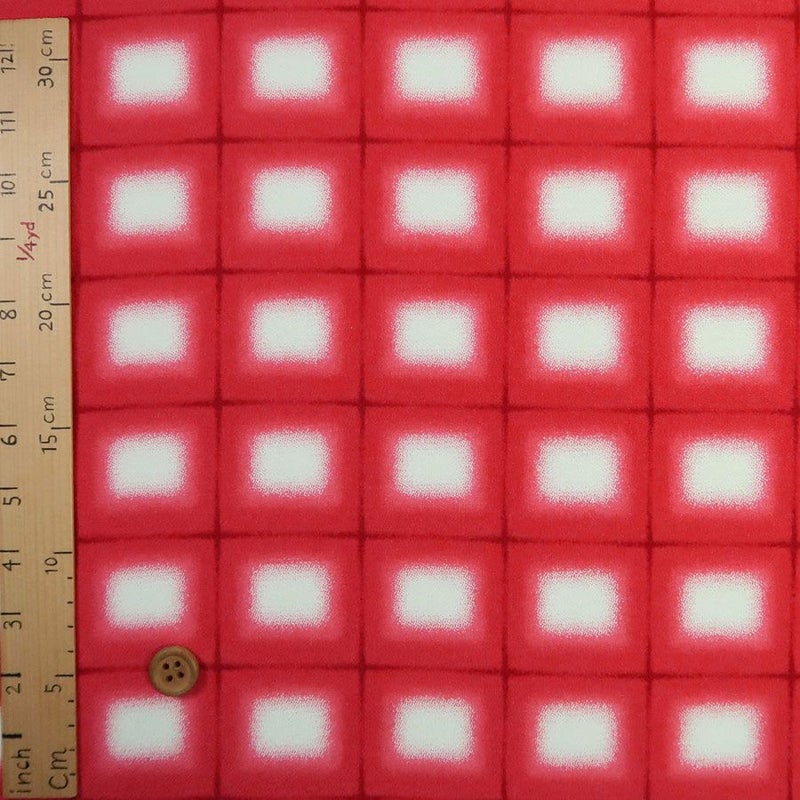 一越ちりめん生地 格子ぼかし(赤)