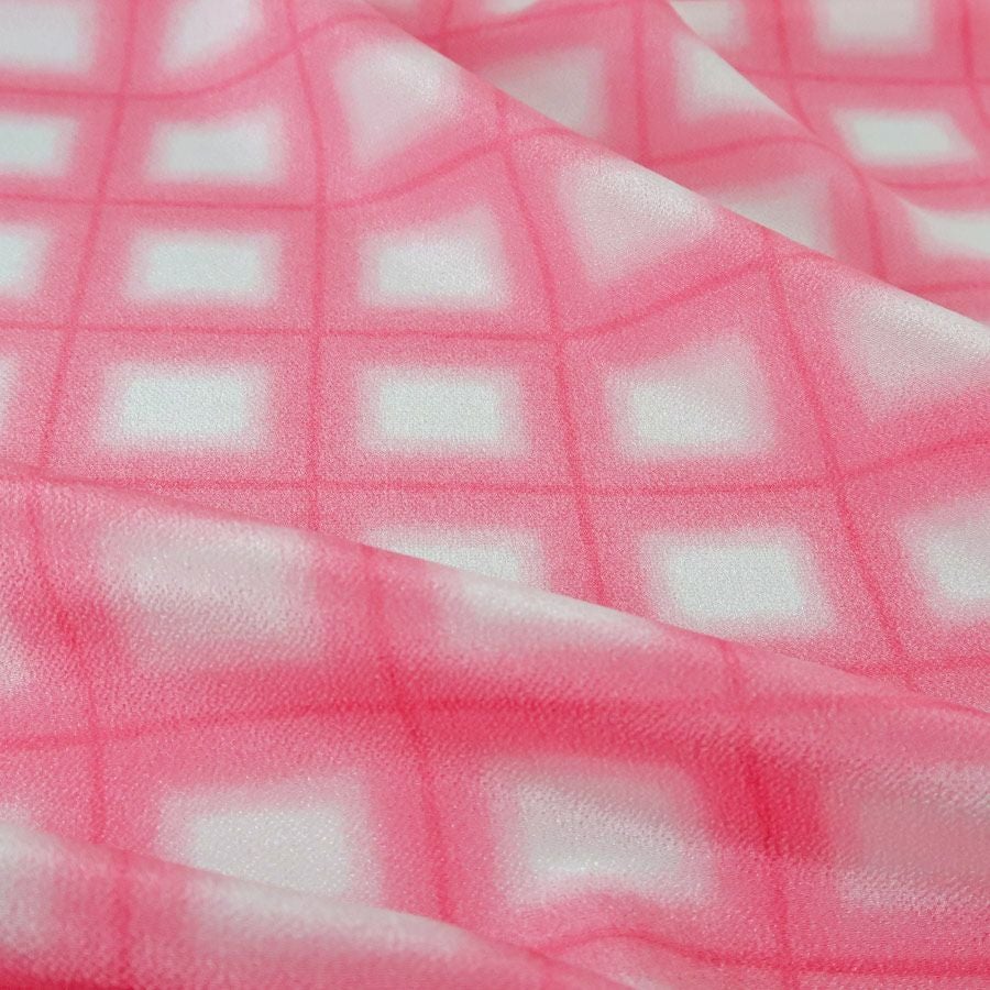 一越ちりめん生地 格子ぼかし(ローズピンク)