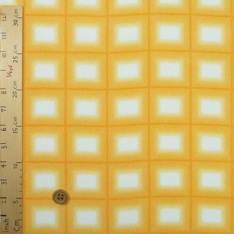 一越ちりめん生地 格子ぼかし(だいだい色)