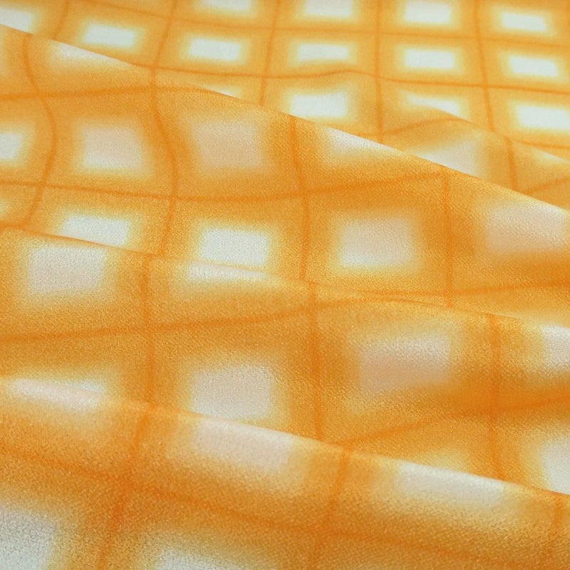 一越ちりめん生地 格子ぼかし(だいだい色)