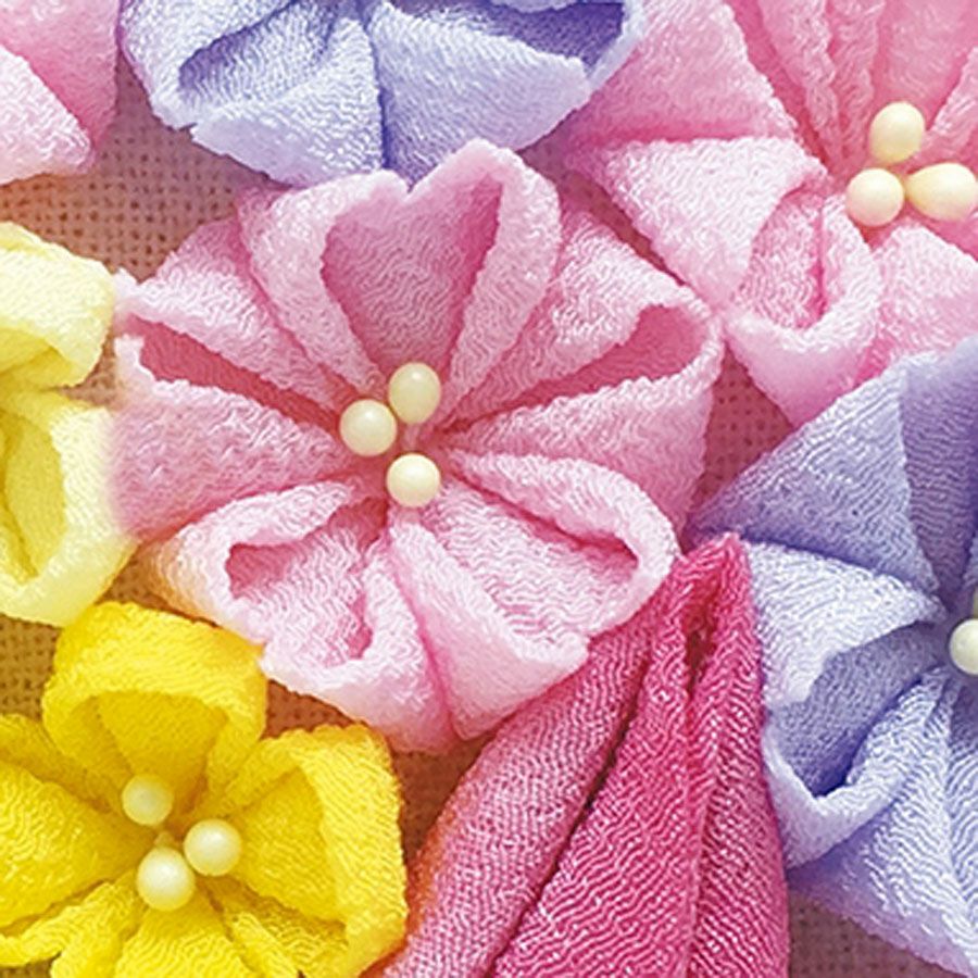 ちりめん細工　お花付き　草履 手作りキット つまみ細工のフラワーブーケ 春(木製フレーム付) |生地