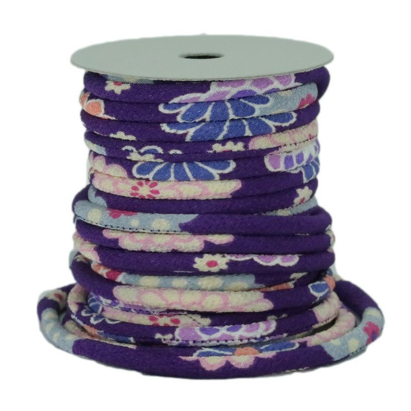 ちりめん丸ひも・柄・４ミリ（実寸約5-6ミリ） まり菊・紫