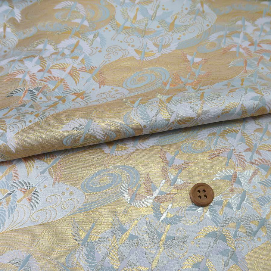 金襴生地(金らん) 祝い鶴(シルバーグレー) 10cm単位 切り売り |生地 和