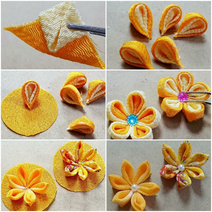 つまみ細工キット 花かんざし・二輪藤下がり(黄色) |生地 和柄/和布