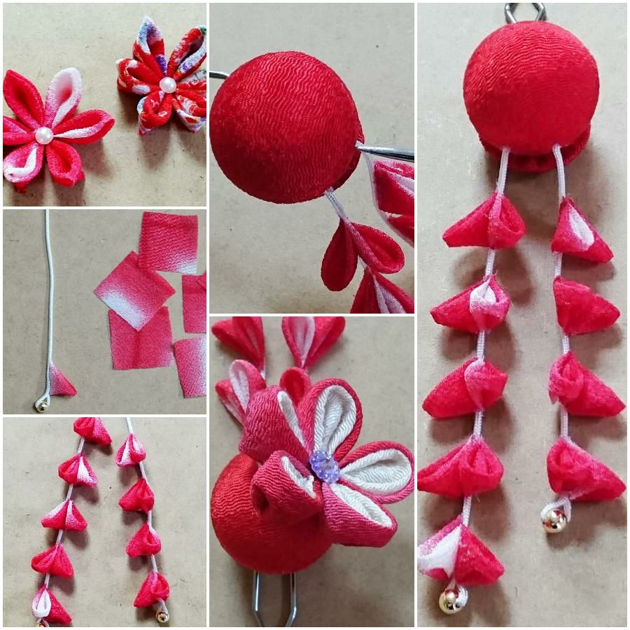 つまみ細工キット 花かんざし・二輪藤下がり(紅花) |生地 和柄/和布