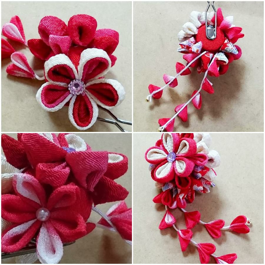 つまみ細工キット 花かんざし・二輪藤下がり(紅花) |生地 和柄/和布