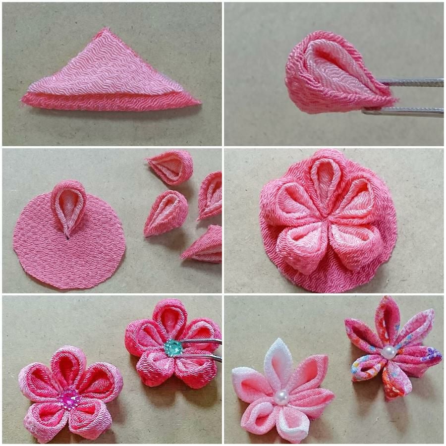 つまみ細工キット 花かんざし・二輪藤下がり(桃色) |生地 和柄/和布