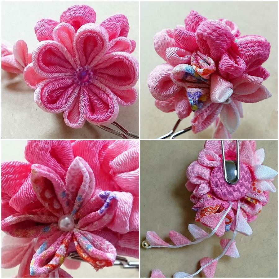 つまみ細工キット 花かんざし・二輪藤下がり(桃色) |生地 和柄/和布
